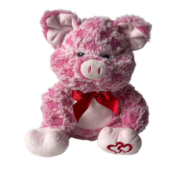Kellytoy Pink Plush Pig Red Bow Hearts Valentines Day Stuffed Animal Toy 10 inch - Picture 1 of 5